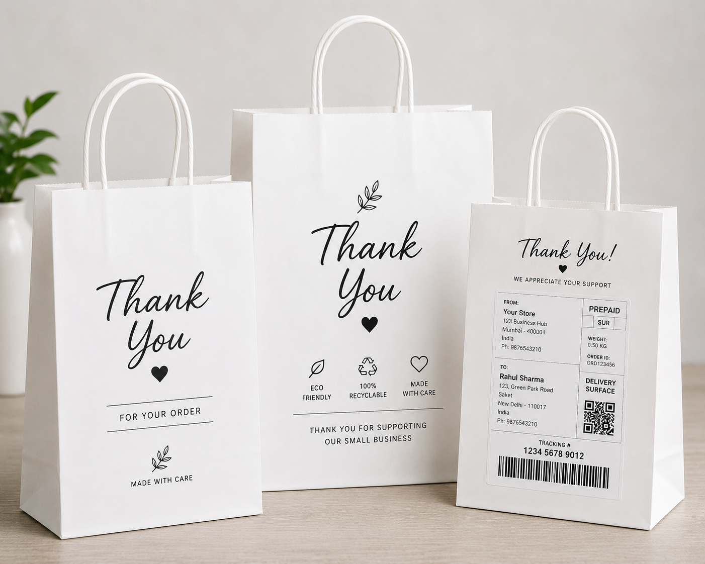 White Paper Carry Bags Pack Of 100 Pcs
